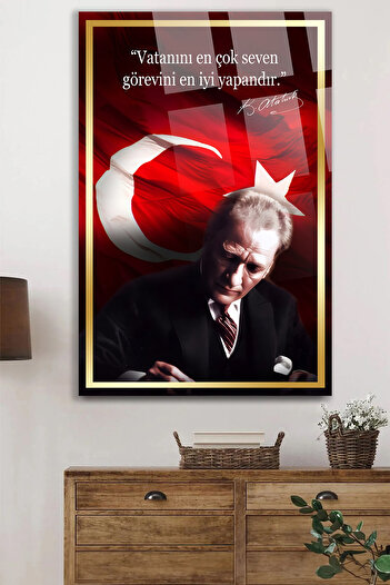 TAULART VATANINI EN ÇOK SEVEN GÖREVİNİ EN İYİ YAPANDIR ATATÜRK KIRILMAZ CAM TABLO EV OFİS İŞ YERİ HEDİRYESİ