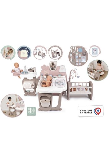 Smoby Centru de ingrijire pentru papusi Smoby Baby Nurse Doll`s Play Center maro cu 23 accesorii