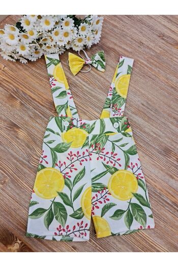 KÜÇÜĞÜM BUTİK Lemon Patterned Salopette and Bow Tie (Salopet-Papion)