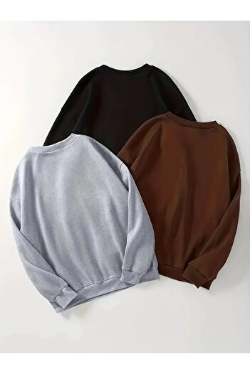 QUEENSTOWN Unisex μονόχρωμο σετ 3 φούτερ μεγάλου μεγέθους Oversize Crew Neck