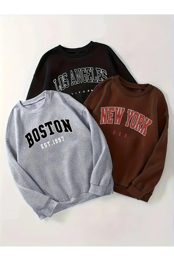 QUEENSTOWN Unisex μονόχρωμο σετ 3 φούτερ μεγάλου μεγέθους Oversize Crew Neck