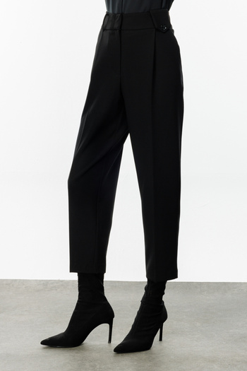 Ekol Black Women's Trousers - Pleated Front, Wide Leg, Model 4011