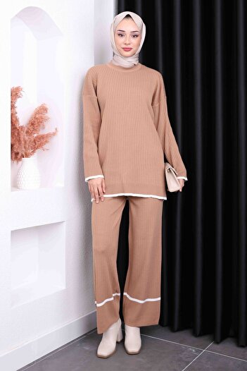 İmajButik Σετ πλεκτό παντελόνι Mink