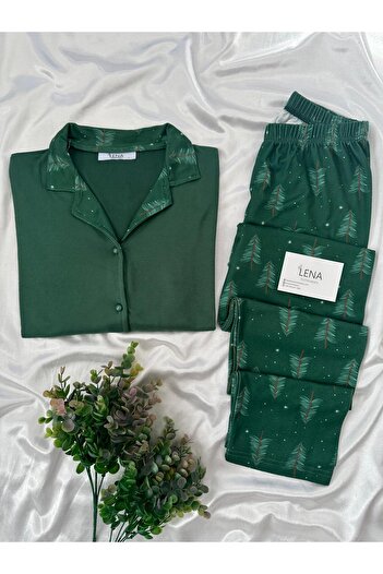 Lena Homewears Σετ θερμικές πιτζάμες με μοτίβο πράσινο χριστουγεννιάτικο δέντρο