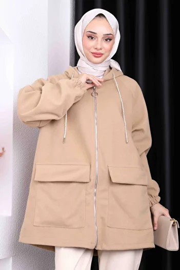 İmajButik Mink Hooded Zippered Cashew Coat