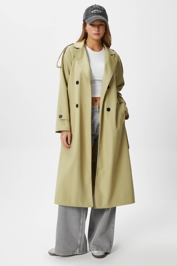 Ritnice Women's Detroit Lined Epaulette Detailed Long Light Khaki Trench Coat