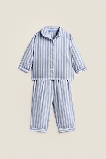 Magu Unisex Children's Striped Cotton Pajamas Set - Bottom-Top Set with Bag