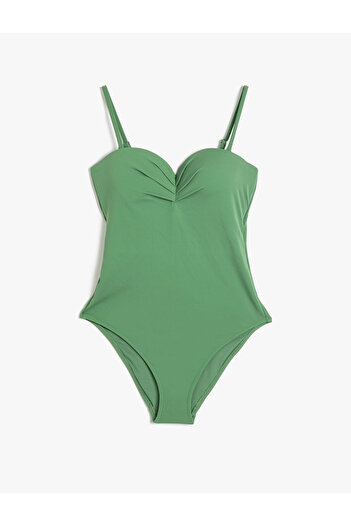 Koton Basic Swimsuit Thin Removable Straps Draped Underwire Covered