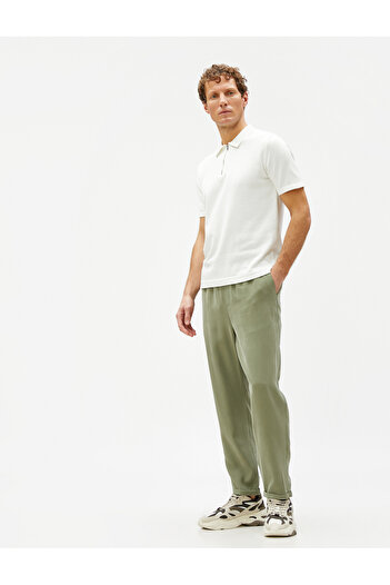 Koton Basic Trousers with Lace Waist Pocket Detail Viscose Blend