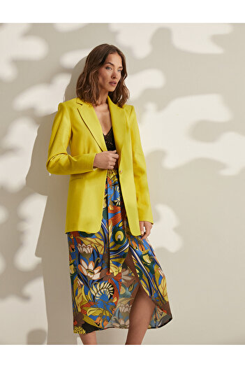 Koton Melis Ağazat X - Double Breasted Collar Jacket Linen Blended