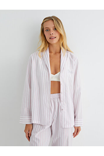 Koton Bridal Pijama Üstü Uzun Kollu Gömlek Yaka Bride Nakışlı