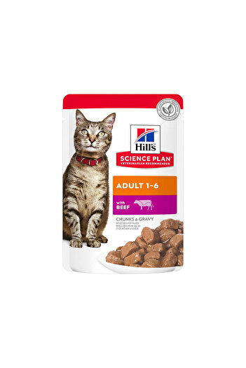 Hill's Hills Science Plan Adult 1-6 Beef in Gravy Wet Cat Food - 85 g-Pack of 12