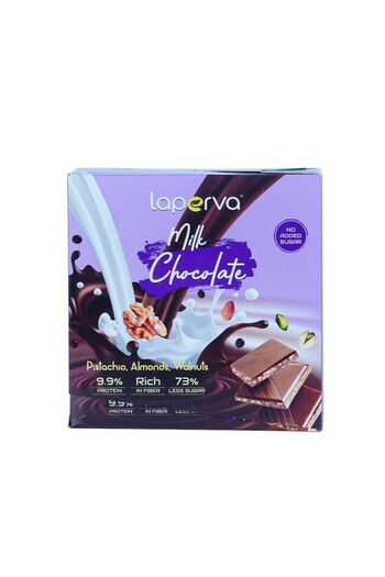 Laperva No Added Sugar Chocolate Bar, Milk Chocolate Pistachio, Almonds and Walnuts, Box of 12 Bars