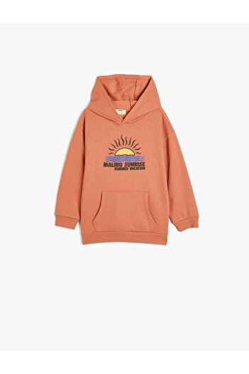 Koton Hooded Sweatshirt Long Sleeve Tropical Printed Tiered