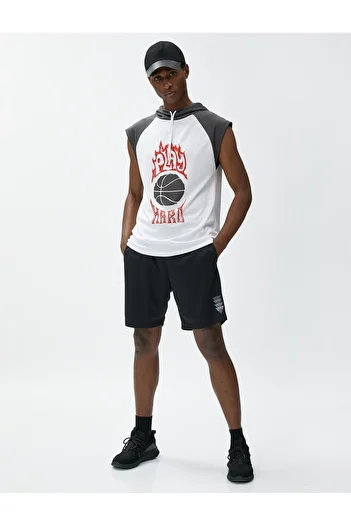 Koton Athlete Tank Top with Hooded Graffiti Printed Raglan Sleeve Detail