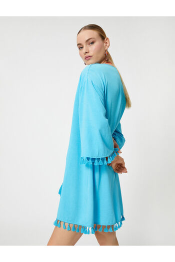 Koton Şahika Ercümen - Φόρεμα Viscose Oversize με φούντα Mini Beach