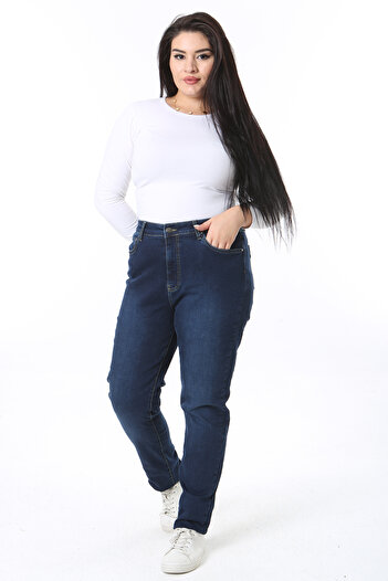 Şans Women's Plus Size Navy Blue High Waist Lycra Jeans 65N38514