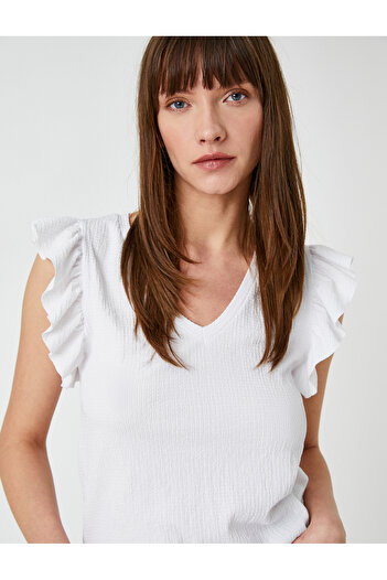 Koton V-Neck Tank Top with Flounce Detail Sleeveless