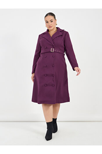 Styli Plus Size Notch Collar Belted Blazer Midi Dress