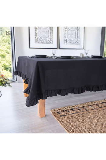 NDC HOME Black Linen Ruffle Tablecloth
