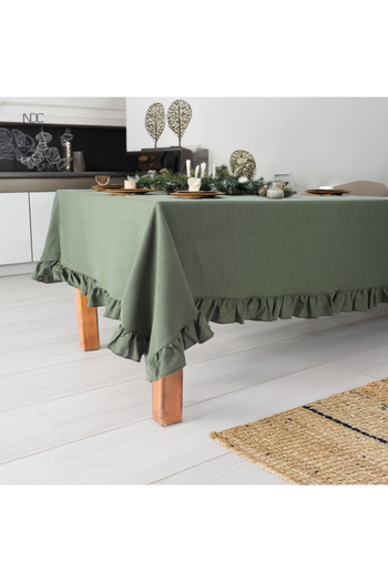 NDC HOME Khaki Linen Ruffle Tablecloth