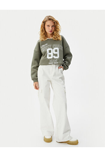 Koton Oversize mikina Polo Neck College s potiskem s dlouhým rukávem