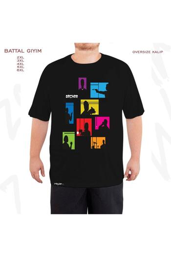 ZOKAWEAR Oversize Archer Printed Battal (Bol) Mold Μαύρο T-Shirt