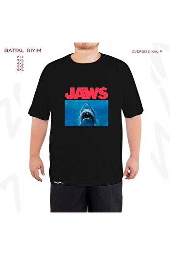 ZOKAWEAR Μαύρο μπλουζάκι Oversize Jaws Classic με στάμπα μεγάλου μεγέθους (Bol)