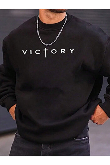 Revasser Unisex Γυναικεία/Ανδρική Λεπτομερής Victory Special Printed Color Oversize Βαμβακερή φούτερ με λαιμόκοψη