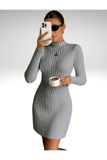 Bracha Mini Knitwear Dress with Judge Collar Corduroy Print Skirt Detail