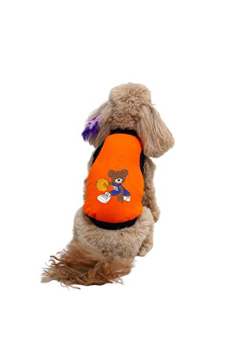 Buddy Store Cat and Dog Outfit Dress Clothes - Basketball Bear Printed Orange Undershirt