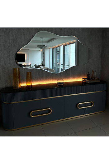 Lamra Dizayn Led'li Asya Ayna 100*55 Cm, Pilli Kablosuz Moderm Dekoratif Duvar Aynası