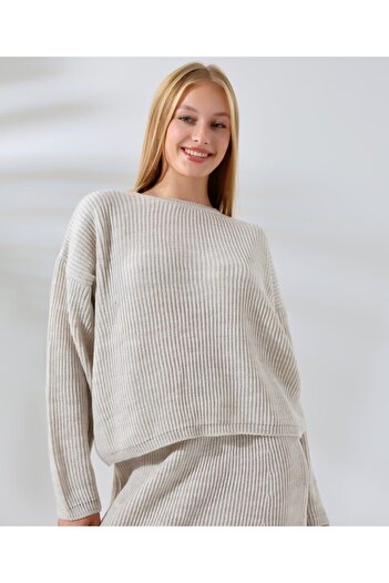 Molly Nelly Winter Women's Knitwear Set - Elastic Waist Skirt and Crew Neck Sweater