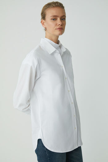ETHIQUET Modest Amarabb Women's 100% Organic Cotton Oversize Fit Poplin Cuffed White Plus Size Shirt