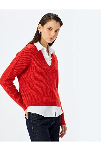 Koton Long Sleeve V-Neck Knitwear Sweater