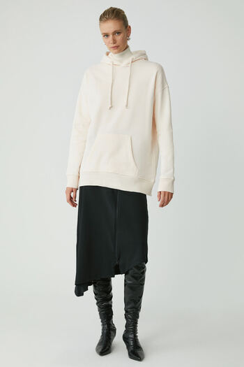 ETHIQUET Carly Modest Women's Ecru Sweatshirt - Polar Fleece, Soft Hood and Kangaroo Pocket Detail Oversize Fit