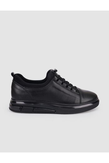 Cabani 100% Genuine Leather Black Rubber Laced Men's Casual Shoes