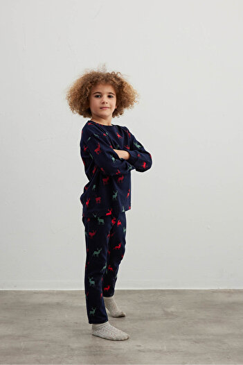 Syah Erkek Çocuk Pamuklu Uzun Kollu Pijama Takımı