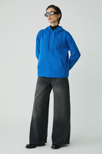 ETHIQUET Modest Piper γυναικεία Soft Comfort Fit Hooded Kangaroo Pocket Saks Μπλε φούτερ με φλις μέσα