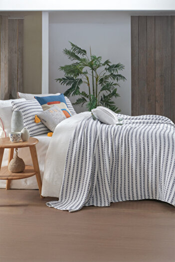 Sarev Flint Blue 100% Cotton Double Bedspread