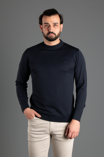 ZEKİ ÖZER Men's Dark Blue Half-Necked Knitting Sweater