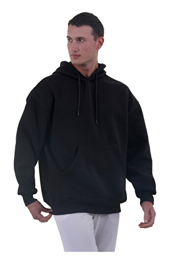 Exve Exclusive Зимова чорна худі з капюшоном і полярним утеплювачем - 3 нитки Oversize Soft Touch