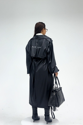 Gülşah Evecen New York Black Oversize Slim Trench Coat
