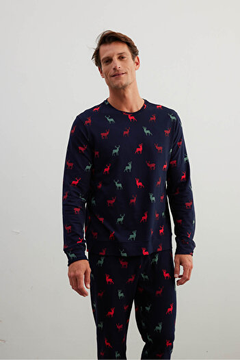 Syah Erkek Pamuklu Uzun Kollu Pijama Üstü
