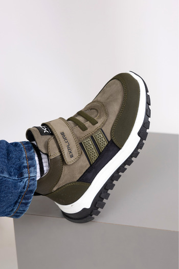 kids A more Genuine Leather Single Velcro Boys' Boots - Khaki