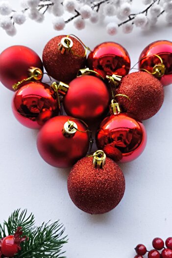 Patladı Gitti Red Colored Christmas Tree Ornament - 5 Cm, 10 Balls Christmas Ornament
