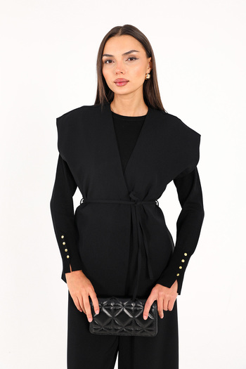 Melike Tatar Black Crepe Vest 32-2244