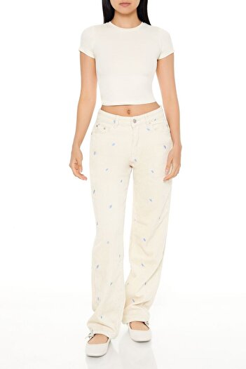 Forever 21 Mantar Desenli Kadife Pantolon