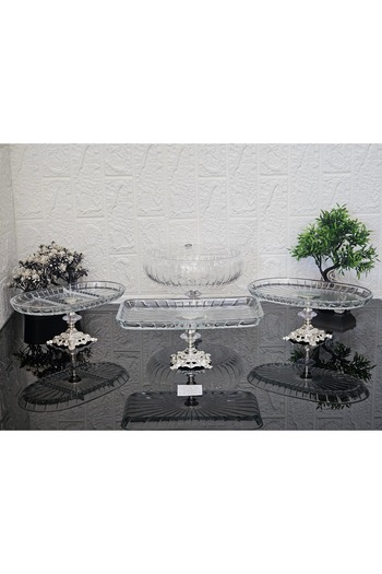 atabey home collection 4-Piece Striped Dowry Set - 3 Presenter Holders and 1 Salad Bowl
