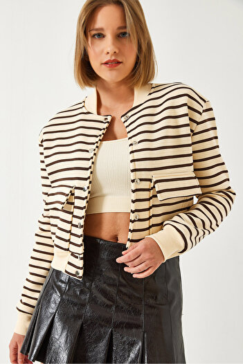 Bianco Lucci Women's Three Thread Rose Gold Double Pocket Bomber Jacket